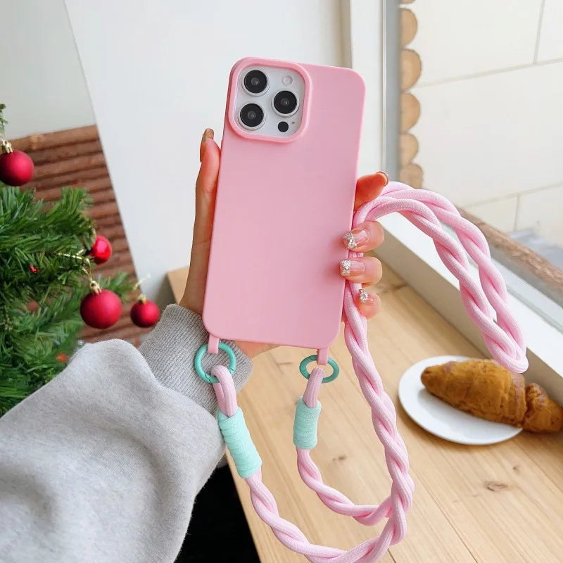 iPhone 16 Pro Max Crossbody Case with Shockproof Lanyard TPU Cover Pink Haoquan6 Tidesmit