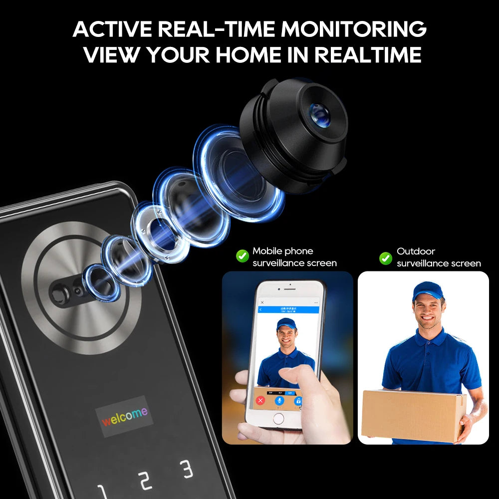 SANKESONG 3D Face Recognition Smart Door Lock,Palm Vein Recognition Video Smart Lock with Camera,Build-in WiFi,APP Control