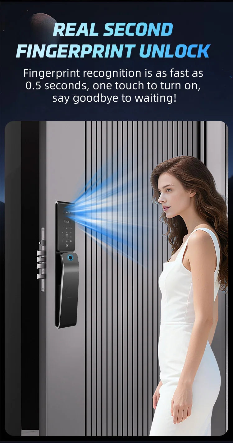 Tuya App Smart Lock with HD Camera Monitoring Face Recognition Multi-language Voice Multi-function Security Door Lock for Home