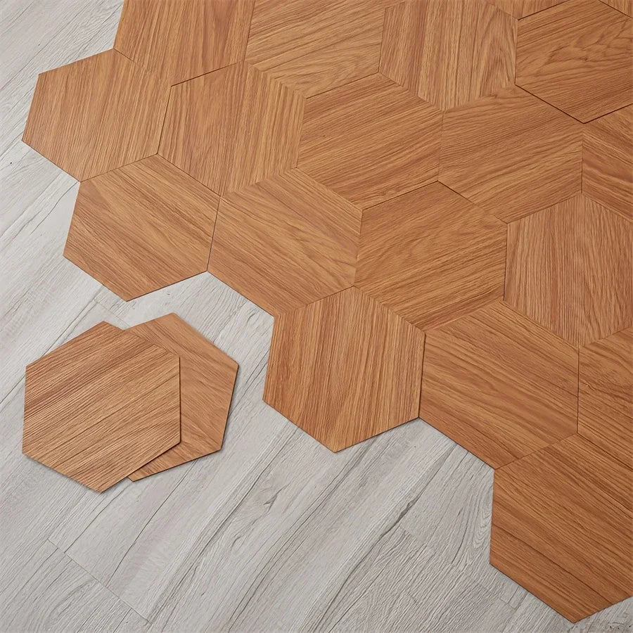 Hexagon Wood Grain Peel and Stick Floor Tiles Self Adhesive Waterproof Vinyl Wall Tile for Kitchen Bathroom Living Room Bedroom