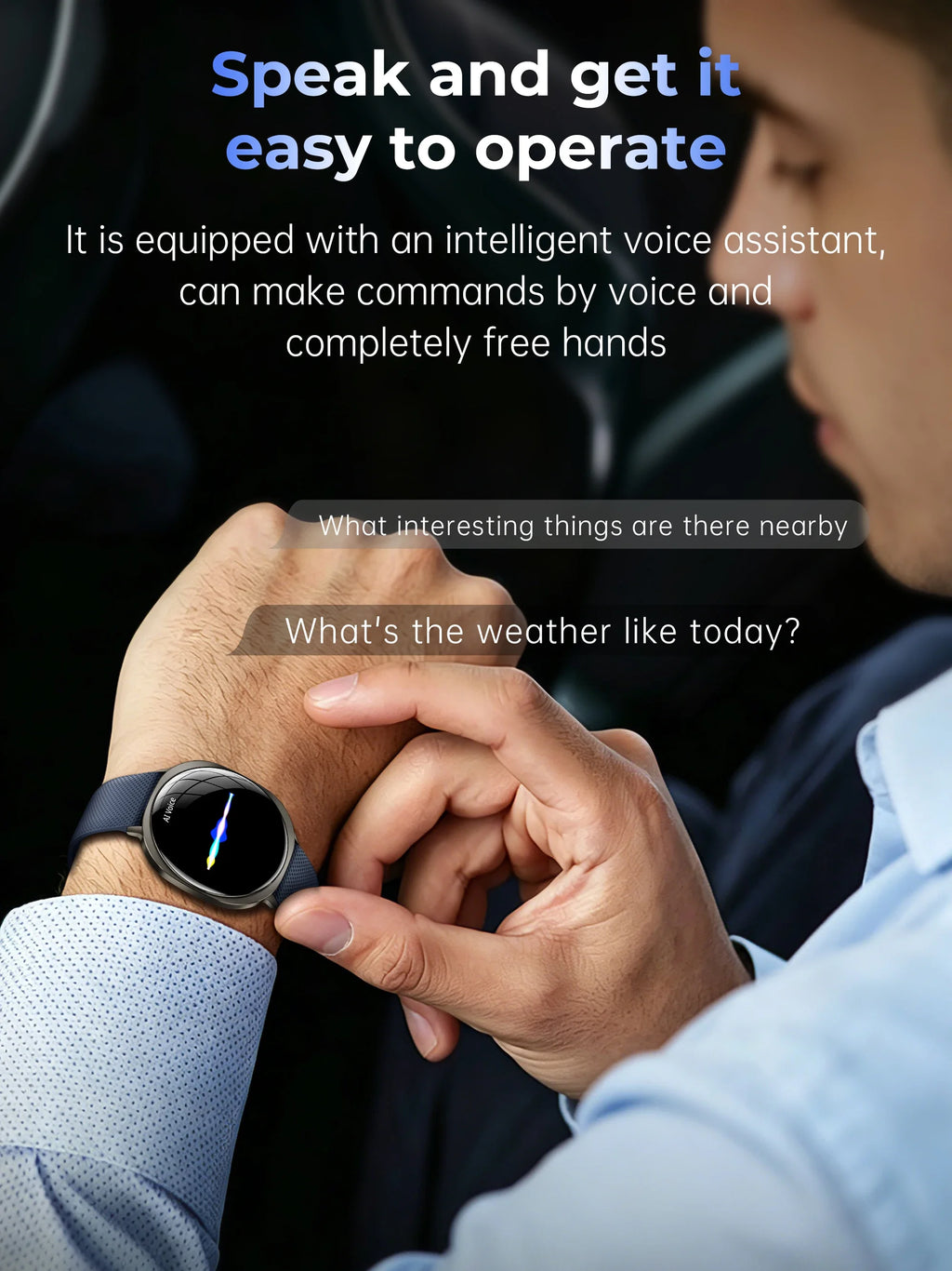 New Smart Watch Tracking Fitness Voice Assistant IP68 Waterproof Flashlight Health Round Curved Screen  Smartwatch Men Women