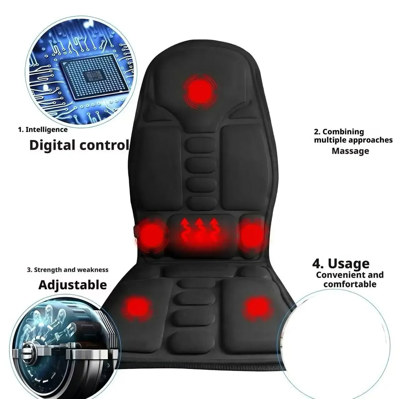Heated Massage Cushion: Electric Massager for Neck and Back - Black Massage Cushion Tidesmit