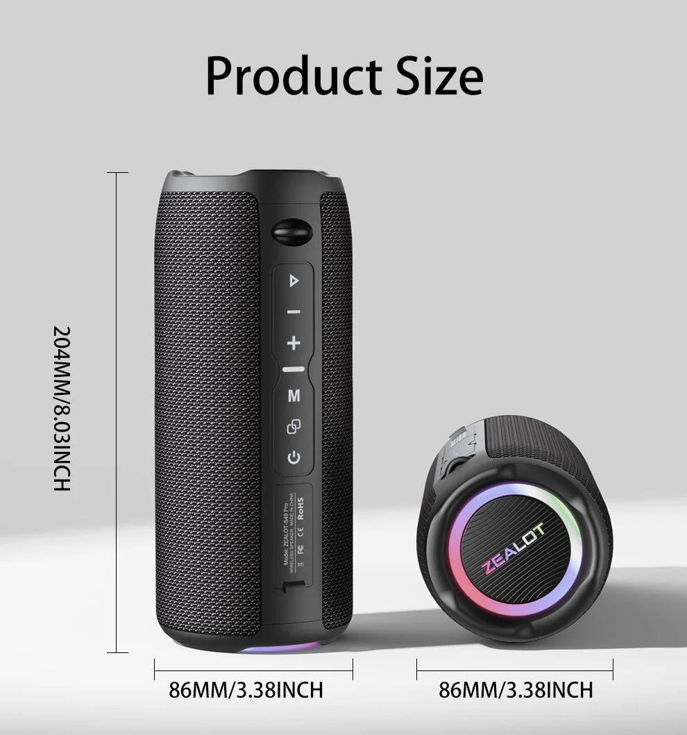 Zealot S49 pro Wireless Speaker,Outdoor Portable Subwoofer Speaker Waterproof IPX 6,, Dual Pairing,3000mAh.