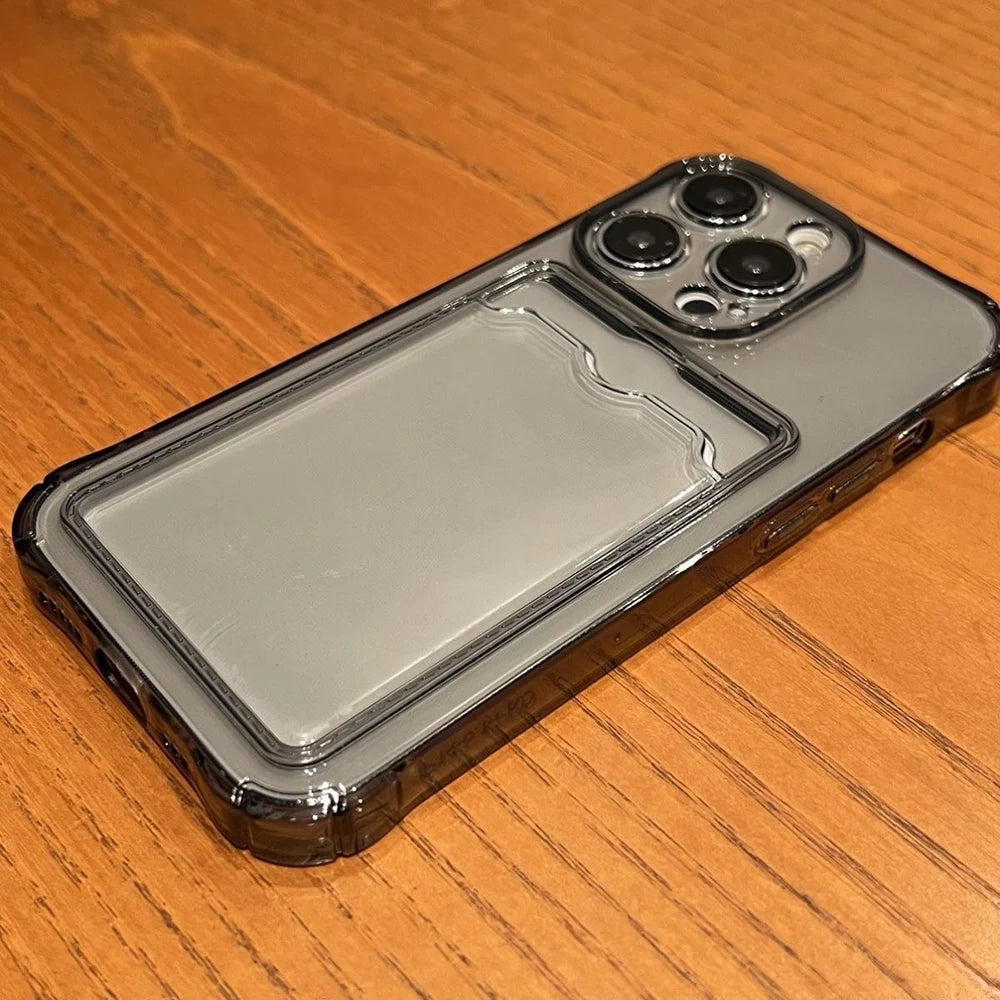 Clear Slim Phone Case with Card Holder for iPhone - Shock-Absorbing Cover Tidesmit