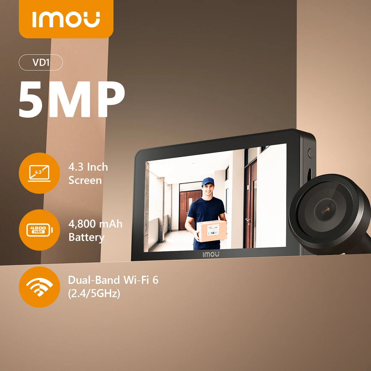 IMOU Smart Cat Eye 4.3'' Color Monitor, 5MP Wireless Video Camera,  2.4/5GHz Wi-Fi Intercom Doorbell