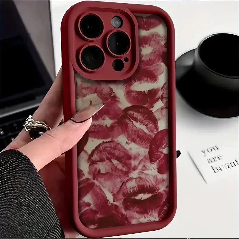 iPhone 16 Case Red Lip Print - Military-Grade Shockproof Cover 1 Tidesmit