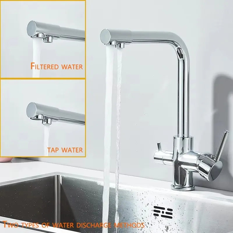 Kitchen Faucet Dual Swivel Spout Drinking Water Filter Purifier Vessel Sink Mixer Tap Hot and Cold Water
