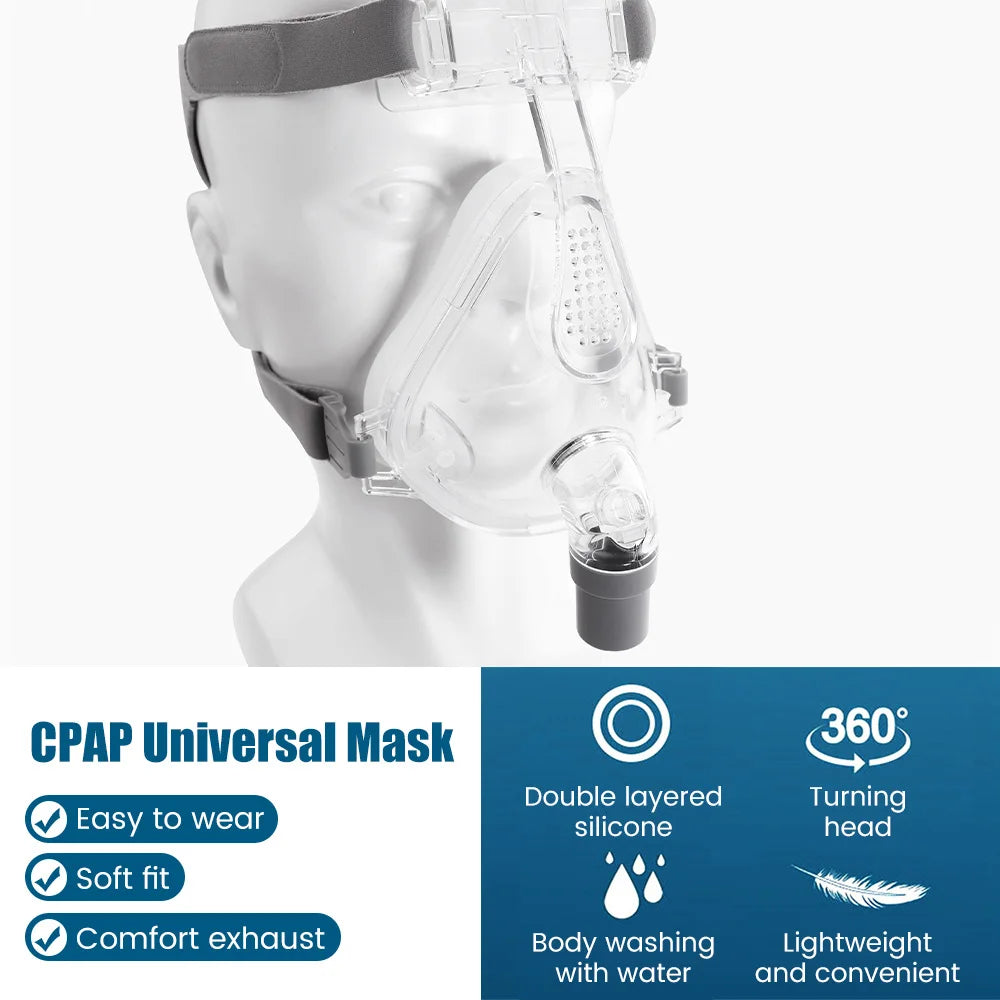 CPAP Full Face Mask Auto CPAP BiPAP With Headgear Headband Use for Cushion Travel Sleep Aid Anti Apnea Snoring Medical Air Breat