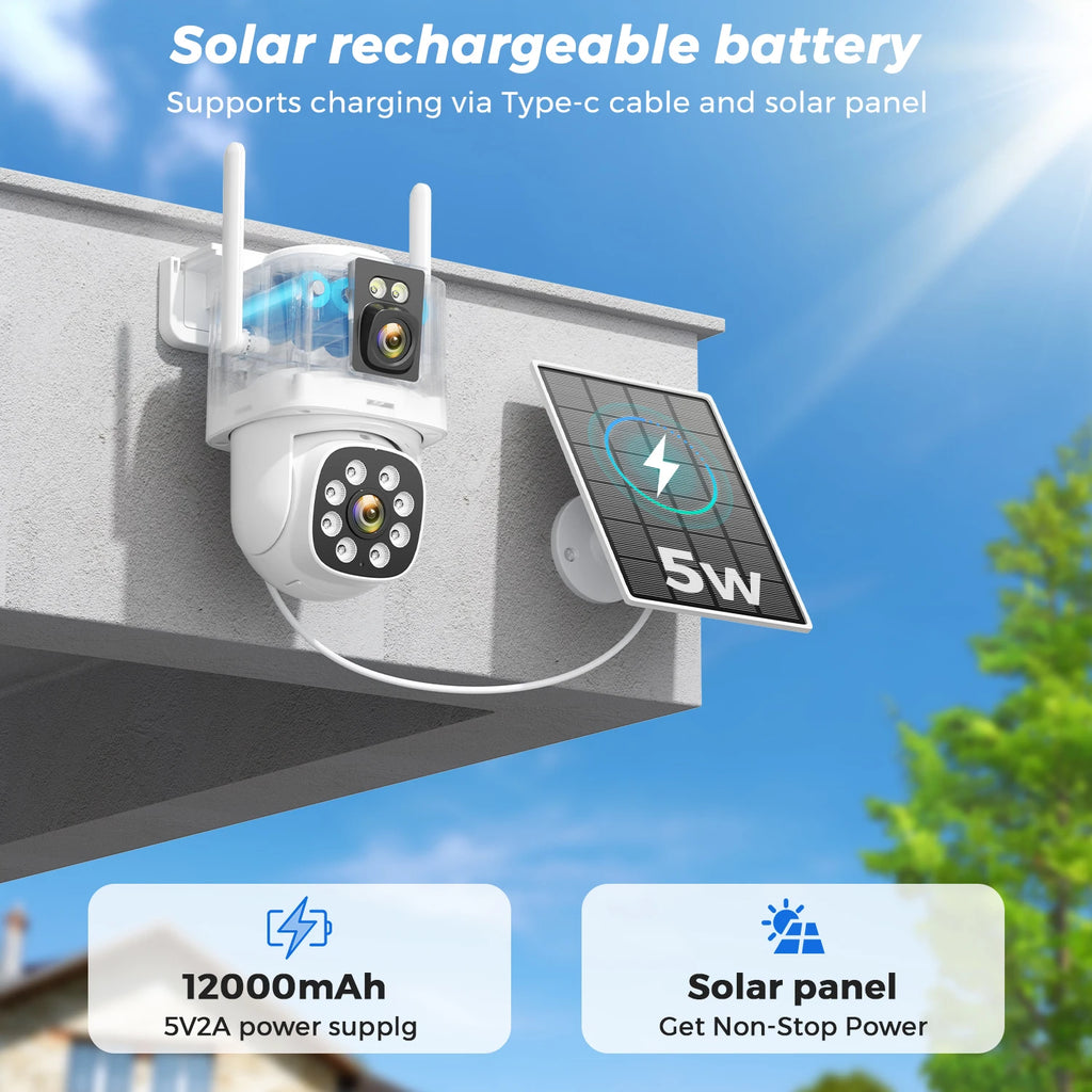 4G Solar Camera  Outdoors Wifi PTZ IP Camera 8MP 4K HD CCTV Camera AOV 24 Hour Recording Human Ai Auto Detect Tracking ICSee APP