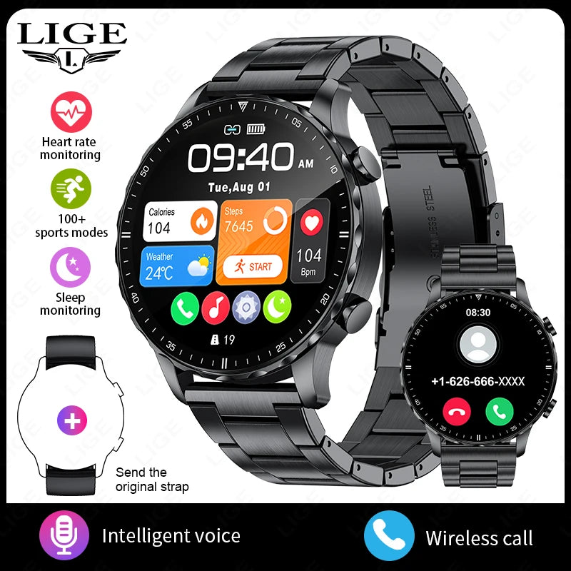 LIGE 2026 New Outdoor Sports Smart Watch Men 1.85“ HD Screen Heart Rate Bluetooth Call IP68 Waterproof Business Smartwatch Men