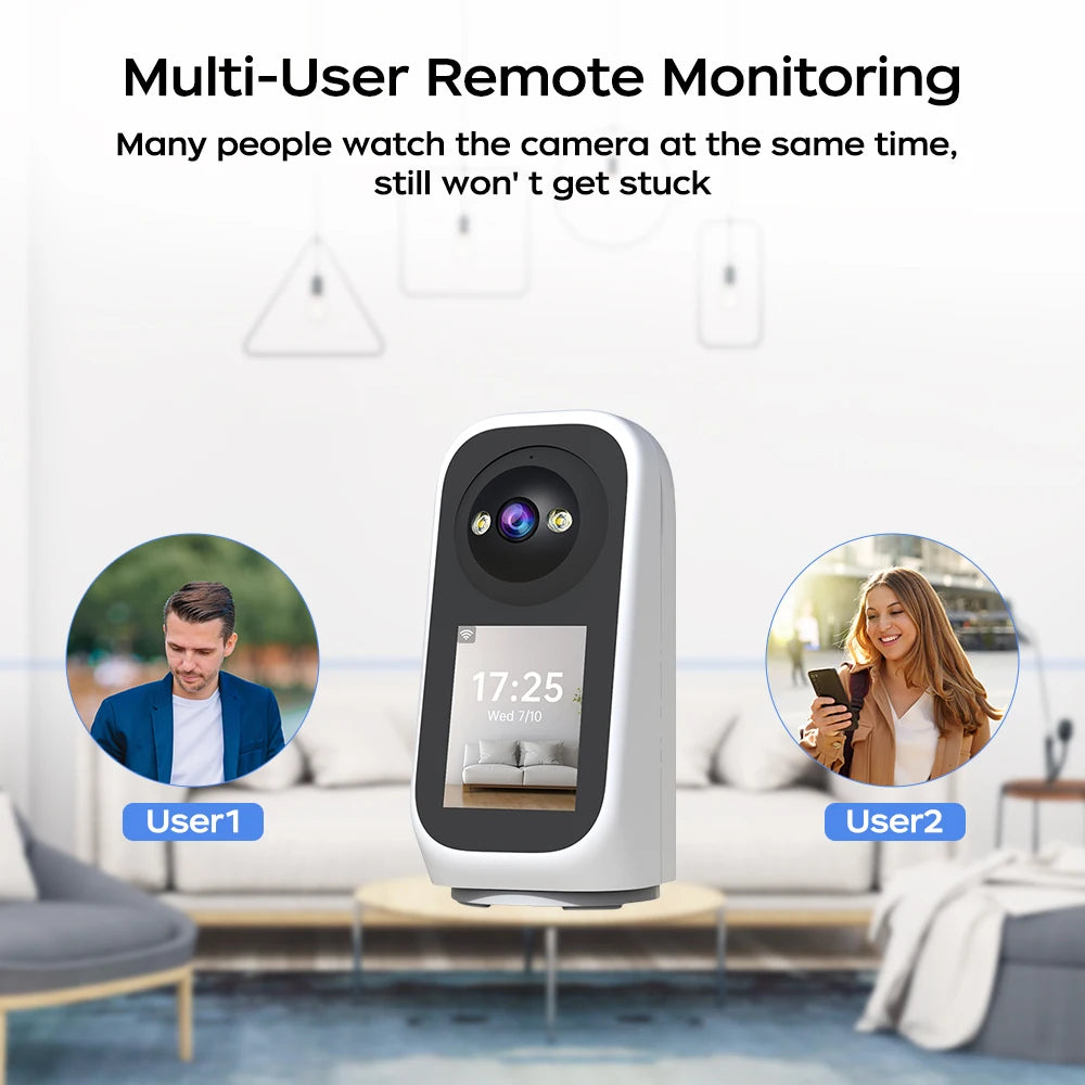 Jooan 3K PTZ IP Camera Video Call with 2.8Inch LED Screen Baby Cry Sound Detection Security Camera AI Tracking Baby Monitor