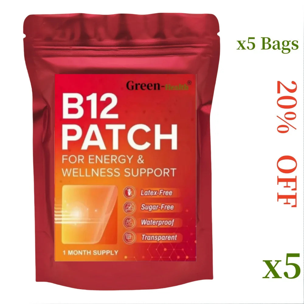 Daily B12 Patch Transdermal Self-Adhesive Natural Blend 30 Count for 1 Month Supply of Vitamin B12 Patches