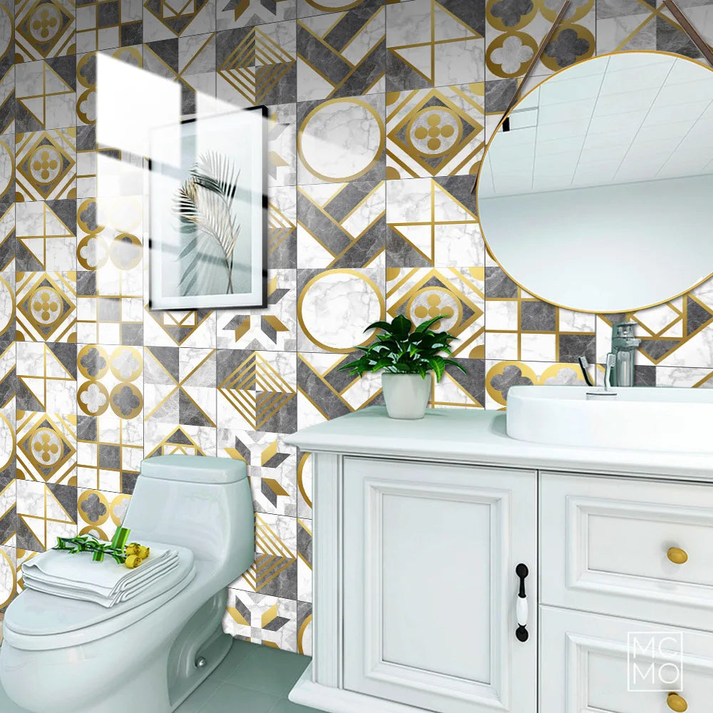 10pcs Crystal Tile Wall Stickers Self-Adhesive Kitchen Tiles PVC Backsplash Stickers Peel and Stick Bathroom Faux Stone Effect