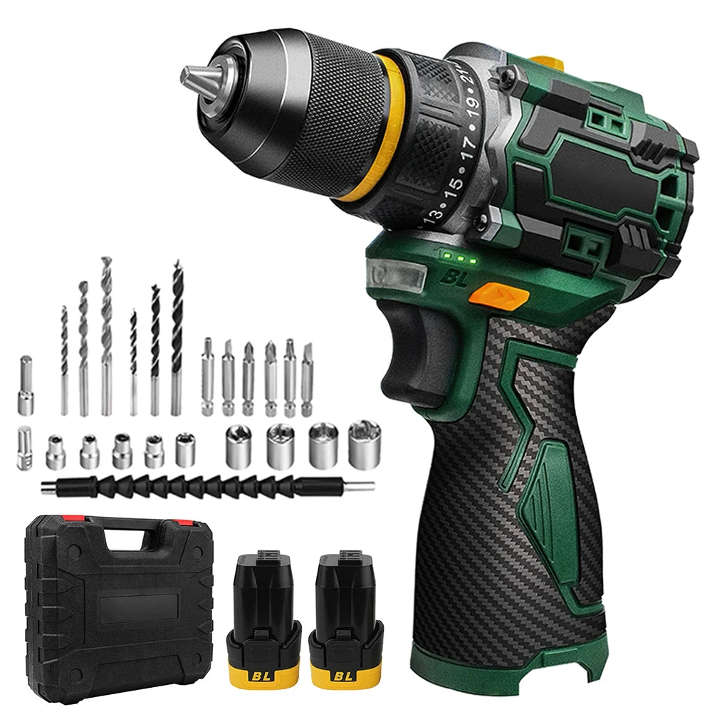 55N.M 10MM 23 + 1 Torque Brushless Electric Impact Drill Metal Ratchet Chuck Cordless Drill Electric Screwdriver DIY Power Tools