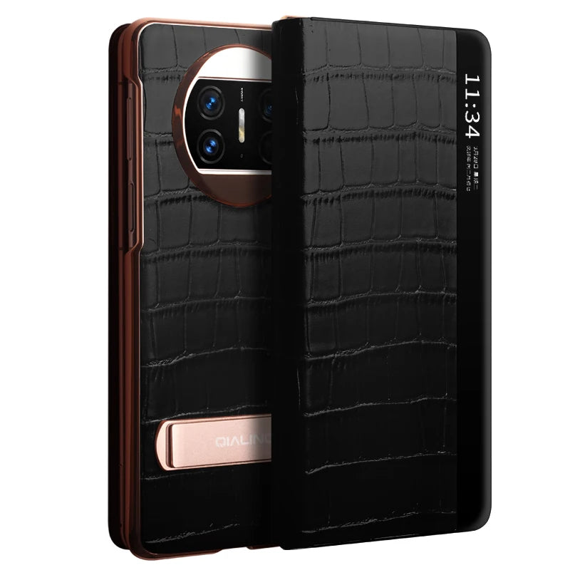 Huawei Mate X3 Genuine Leather Case with Kickstand - Brown Black China Mainland Tidesmit
