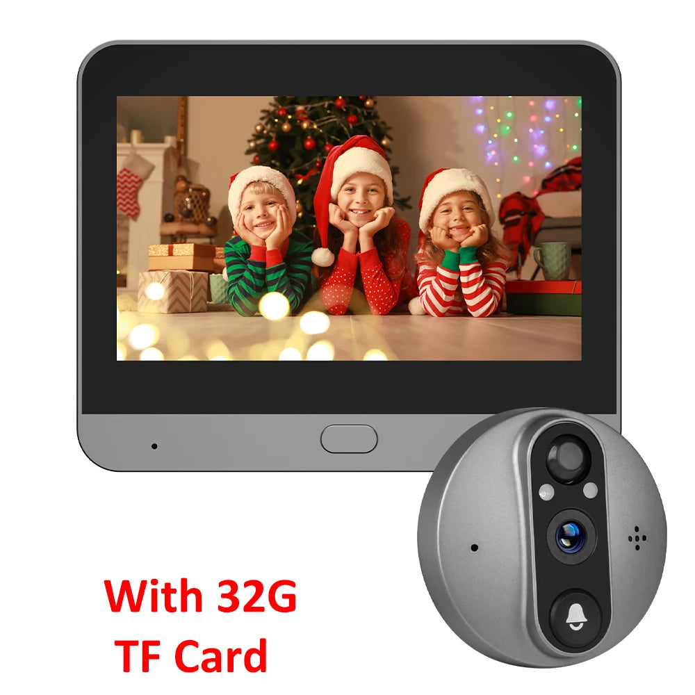 Grey Wi-Fi door peephole camera kit with indoor monitor and 32G TF card included