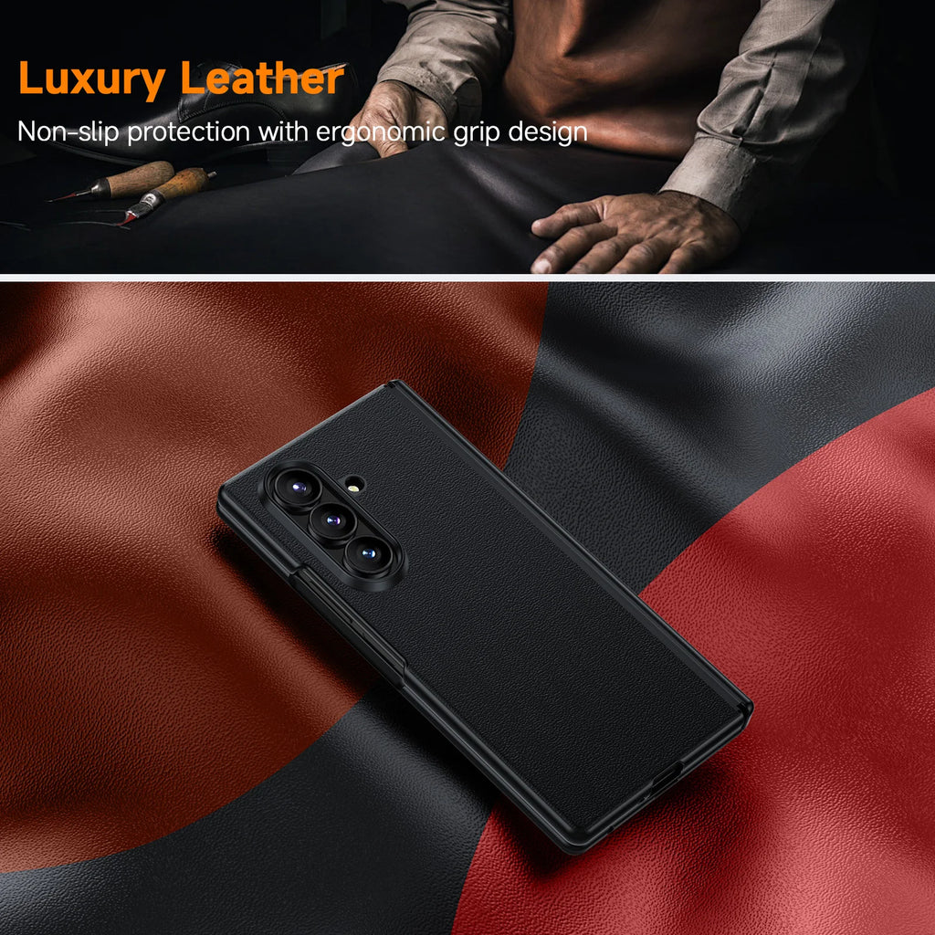 Samsung Galaxy Z Fold 7 Leather Case, Slim Magnetic Shock-Absorbing Cover Tidesmit