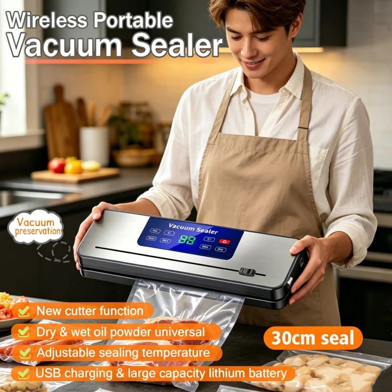 Wireless Portable Vacuum Sealer for Food Multi-Pack with Sealing Countdown Display Touch Waterproof Buttons Compact Kitchen Esse
