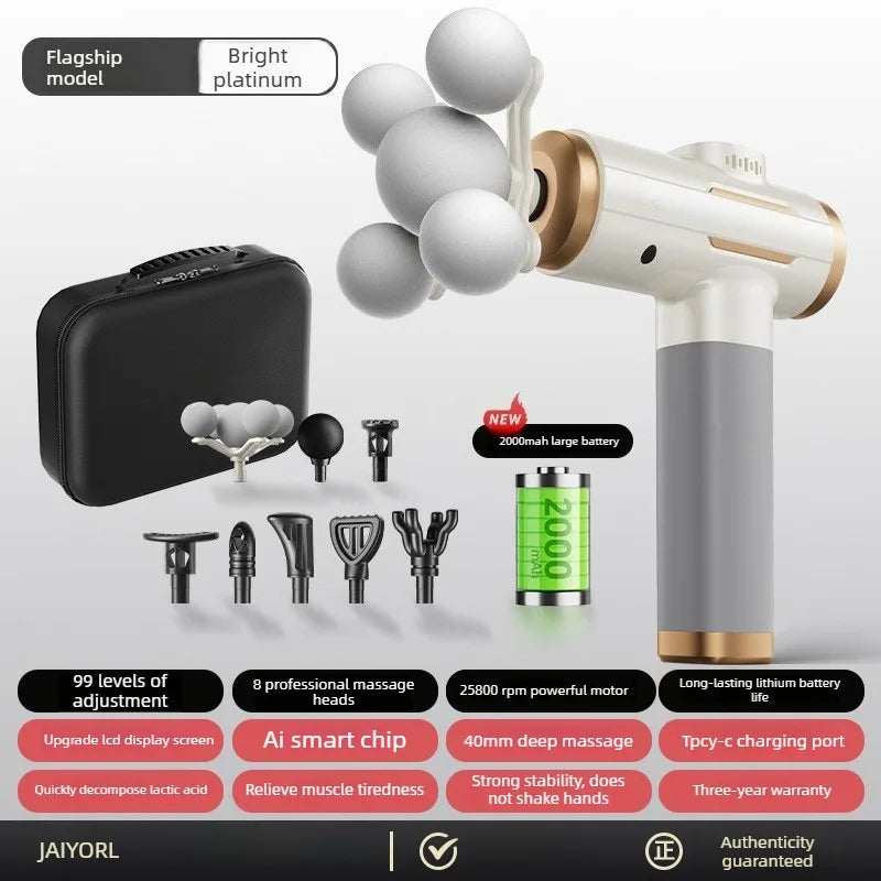 Fascia Massage Gun - 5-Head Percussive Therapy for Muscle Recovery Fascia Gun upgrade white Type C Charge Tidesmit