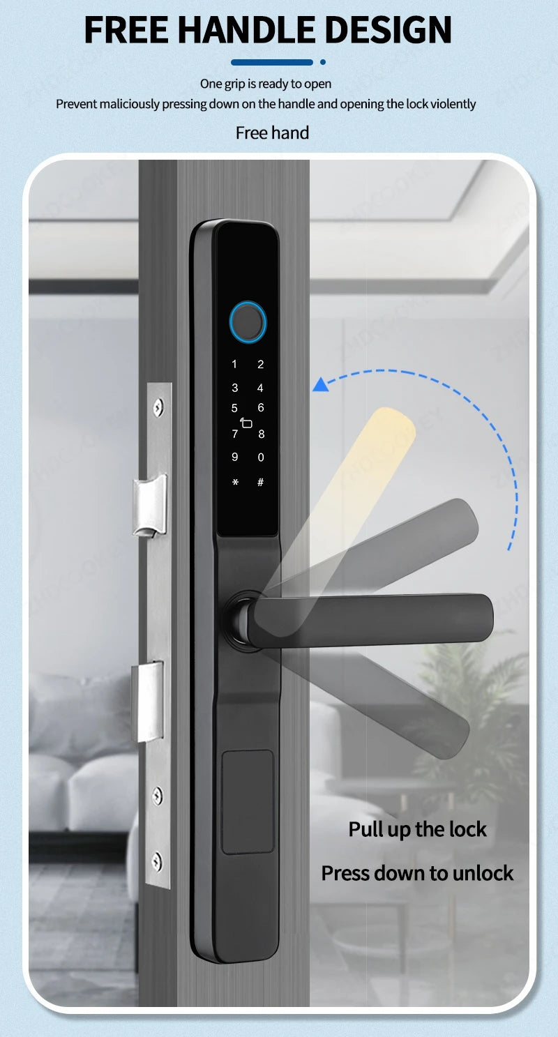 Slim 3.5cm Waterproof Aluminum Smart Door Lock with TTLock Bluetooth Fingerprint Password IC Card APP Control for Sliding Doors