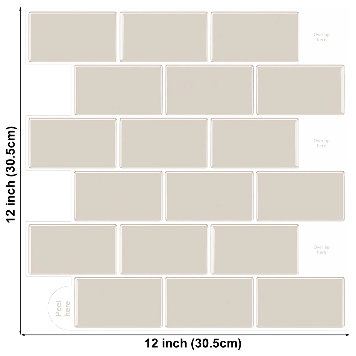 Self-adhesive beige brick-look vinyl wall tiles sheet with peel corner