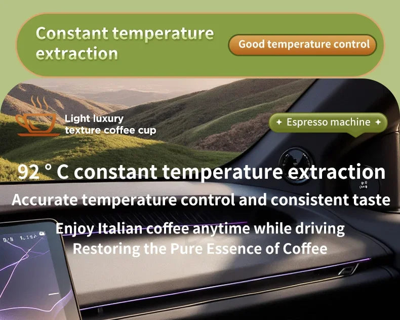Portable car espresso machine for Italian coffee with 92°C constant temperature extraction for consistent flavor.