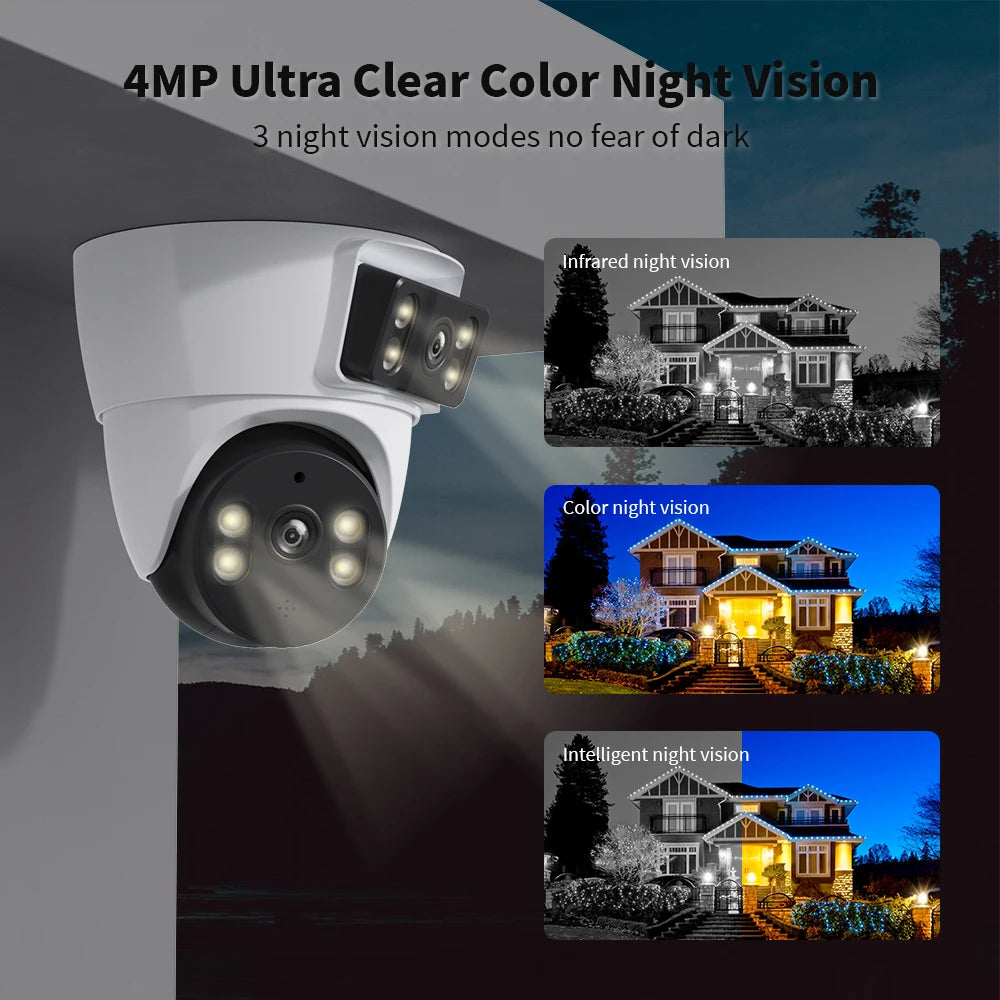 Xiaovv 4MP WiFi House Security Camera CCTV With Dual Lens Dual Screen 360 Degree PTZ AI Humanoid Detection Motion Tracking