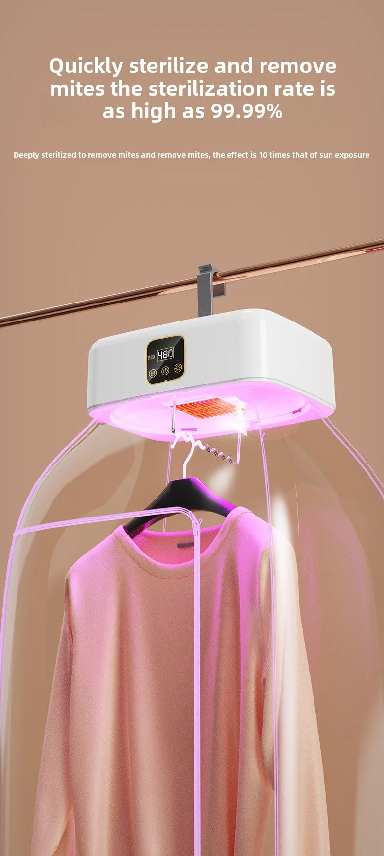 Tidesmit portable mini clothes dryer showing 360-degree hot air drying features for socks and underwear.