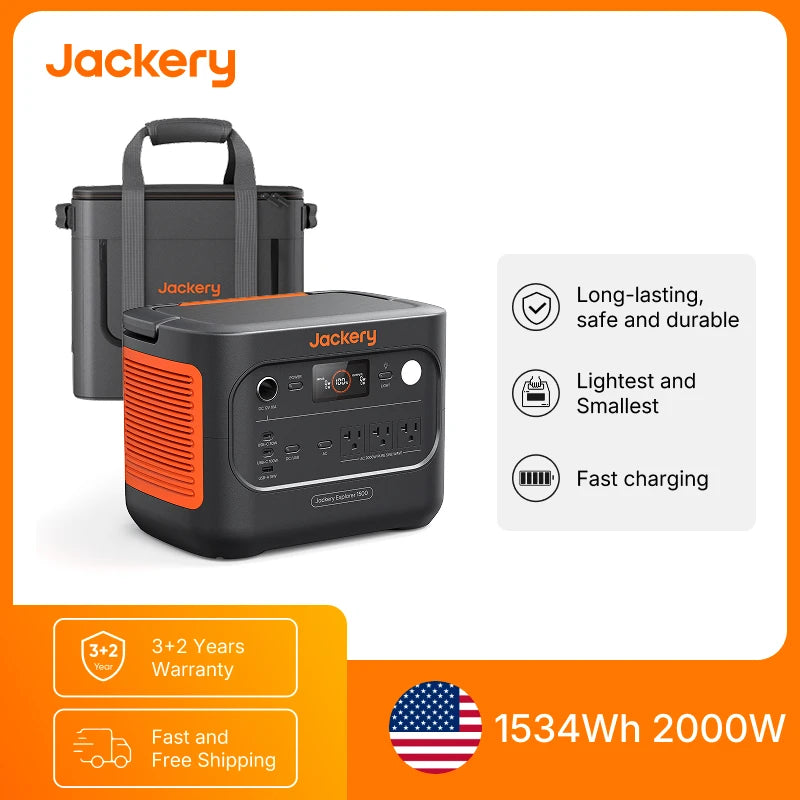 Jackery Explorer 1500 v2 with Low-temp Protection Bag , 1534Wh LiFePO4 Solar Generator, 2000W Power Station for Winter Camping