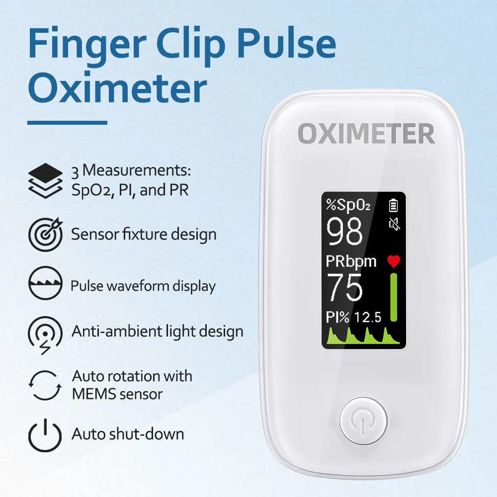 Fingertip Pulse Oximeter Blood Oxygen Saturation Monitor with Alarm, Plethysmograph and Perfusion Index
