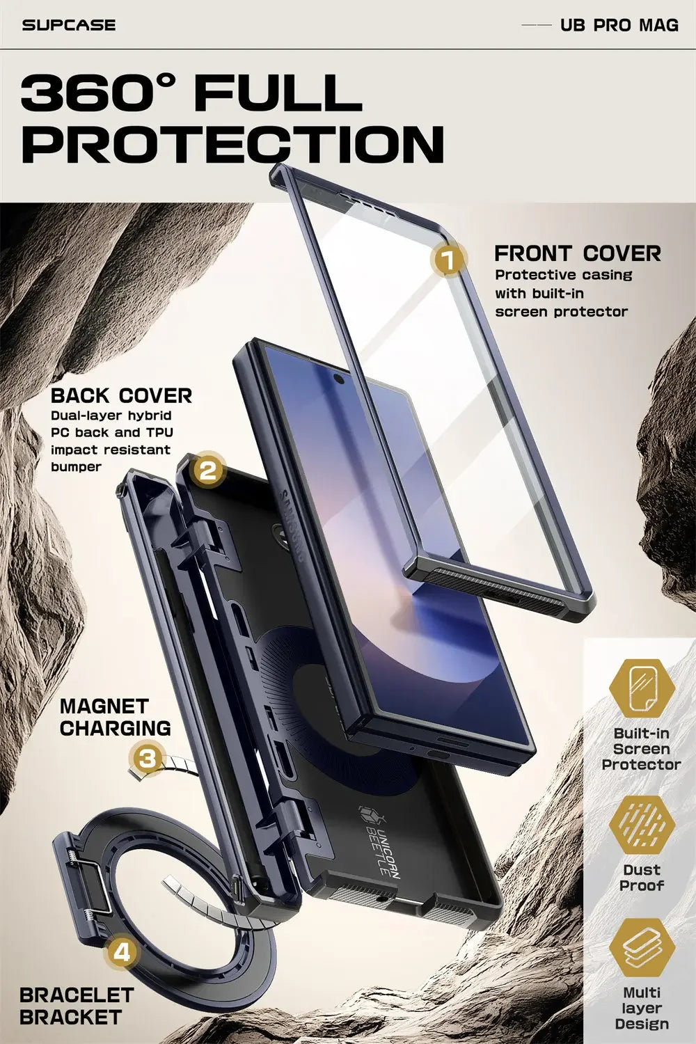 Samsung Galaxy Z Fold 6 Rugged Case with Screen Protector Tidesmit
