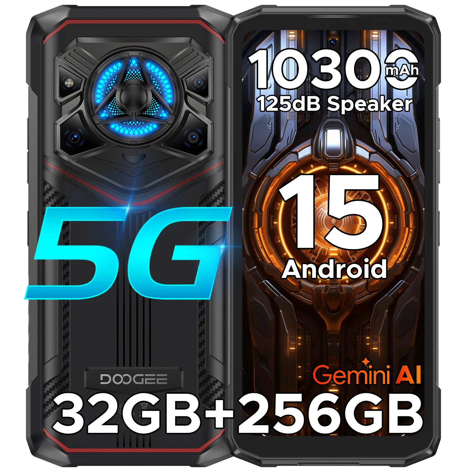 DOOGEE 5G Smartphone, 10300mAh Battery, 6.6 Inch Display AE 8GB 256GB Red UNITED KINGDOM Tidesmit