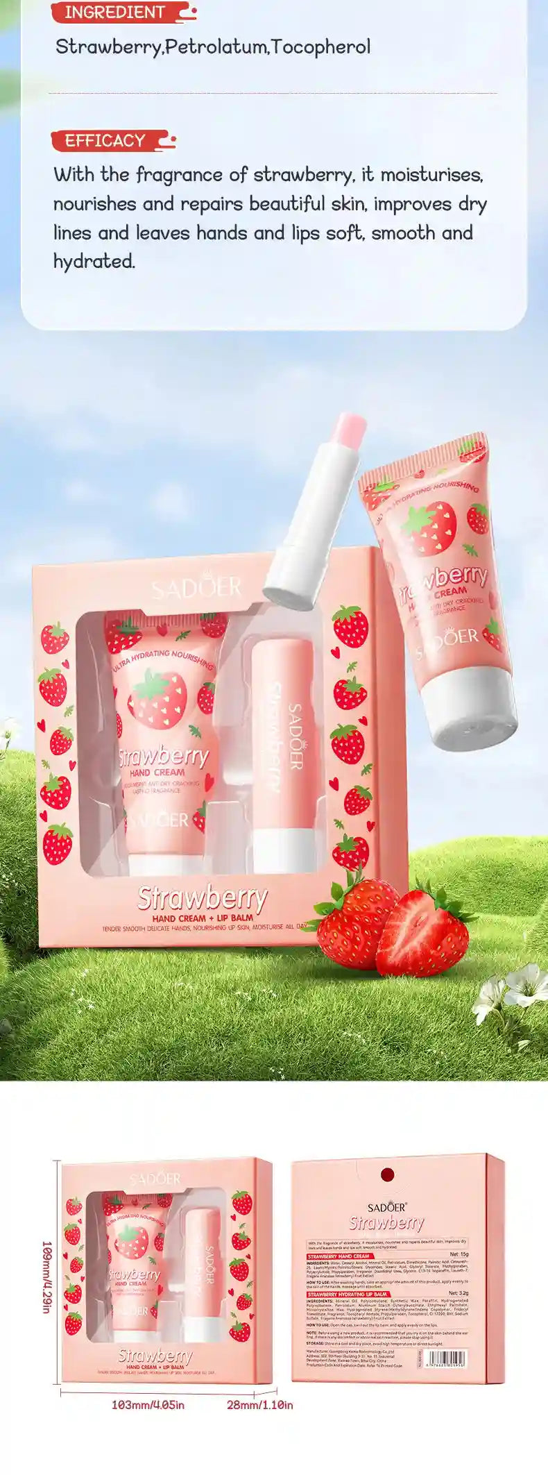 Avocado Nourishing Hand Cream & Lip Balm Set for Dry Skin Repair Lip Care Tidesmit