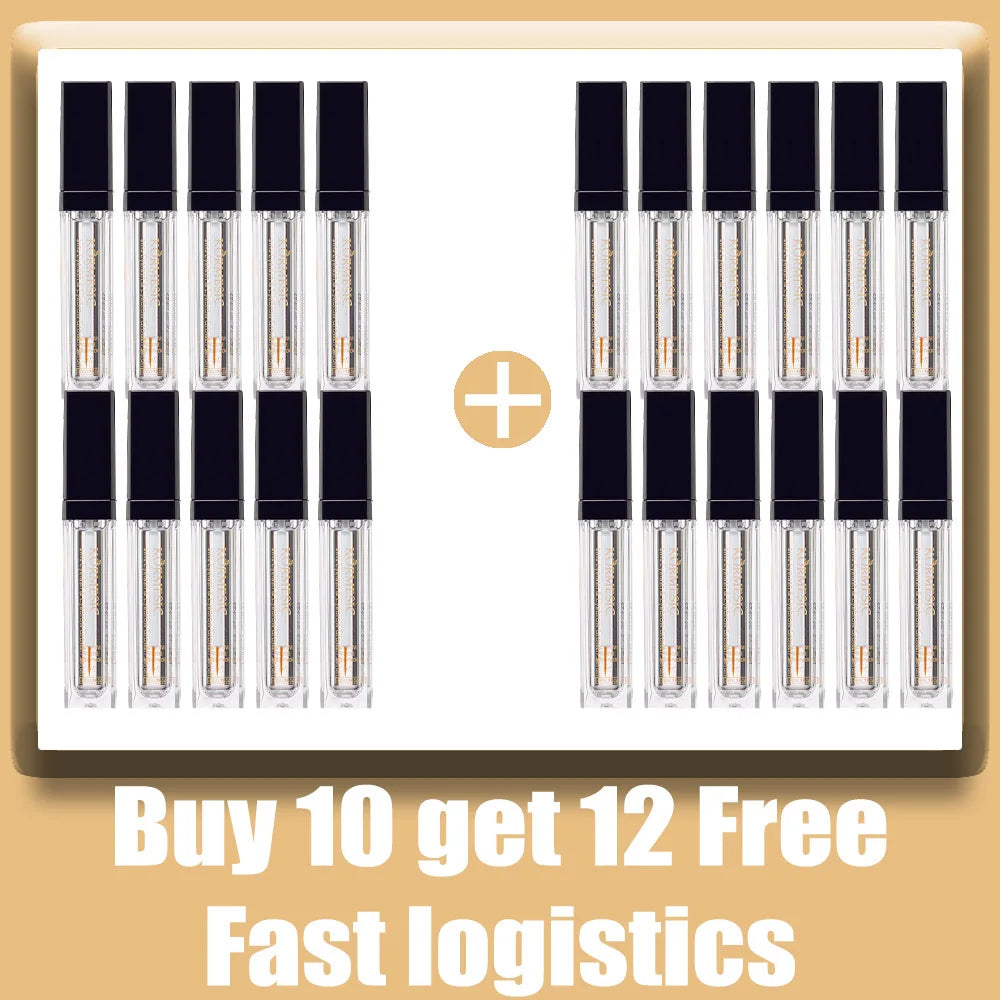 Bulk pack of 2-in-1 clear eyebrow and eyelash growth serum tubes with black caps, promoting longer, thicker lashes.