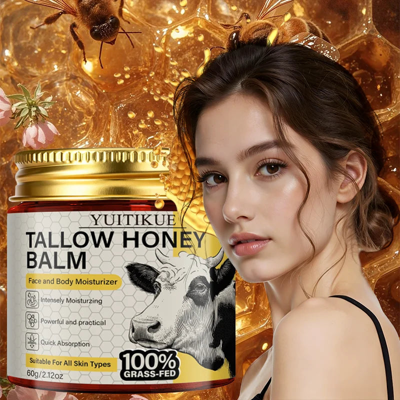 YUITIKUE 100% Grass-Fed Tallow Honey Balm | Intensely Moisturizing Face & Body Balm | Quick Absorption for All Skin Types 60g