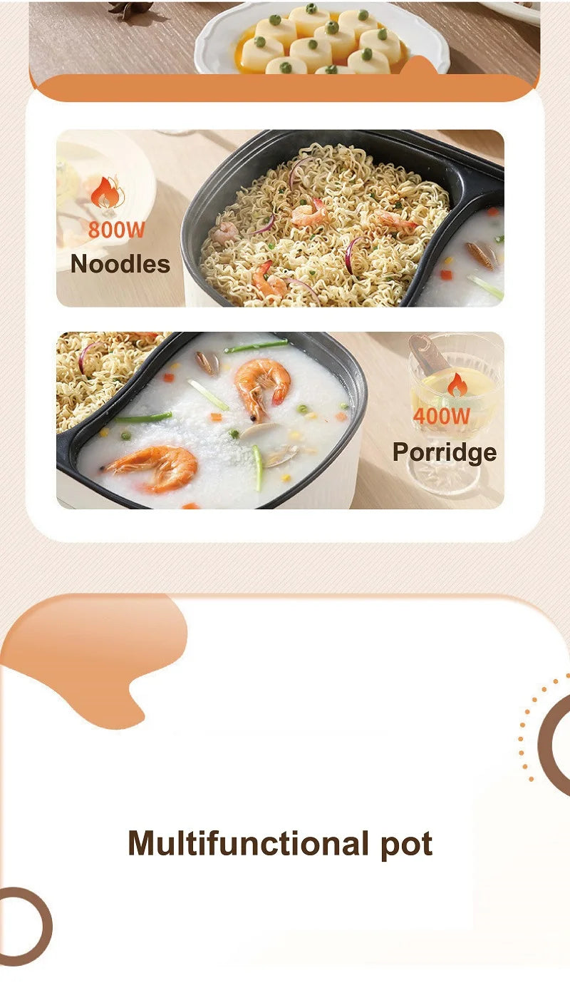 Multifunction 6L electric pot showing 800W noodles and 400W porridge cooking