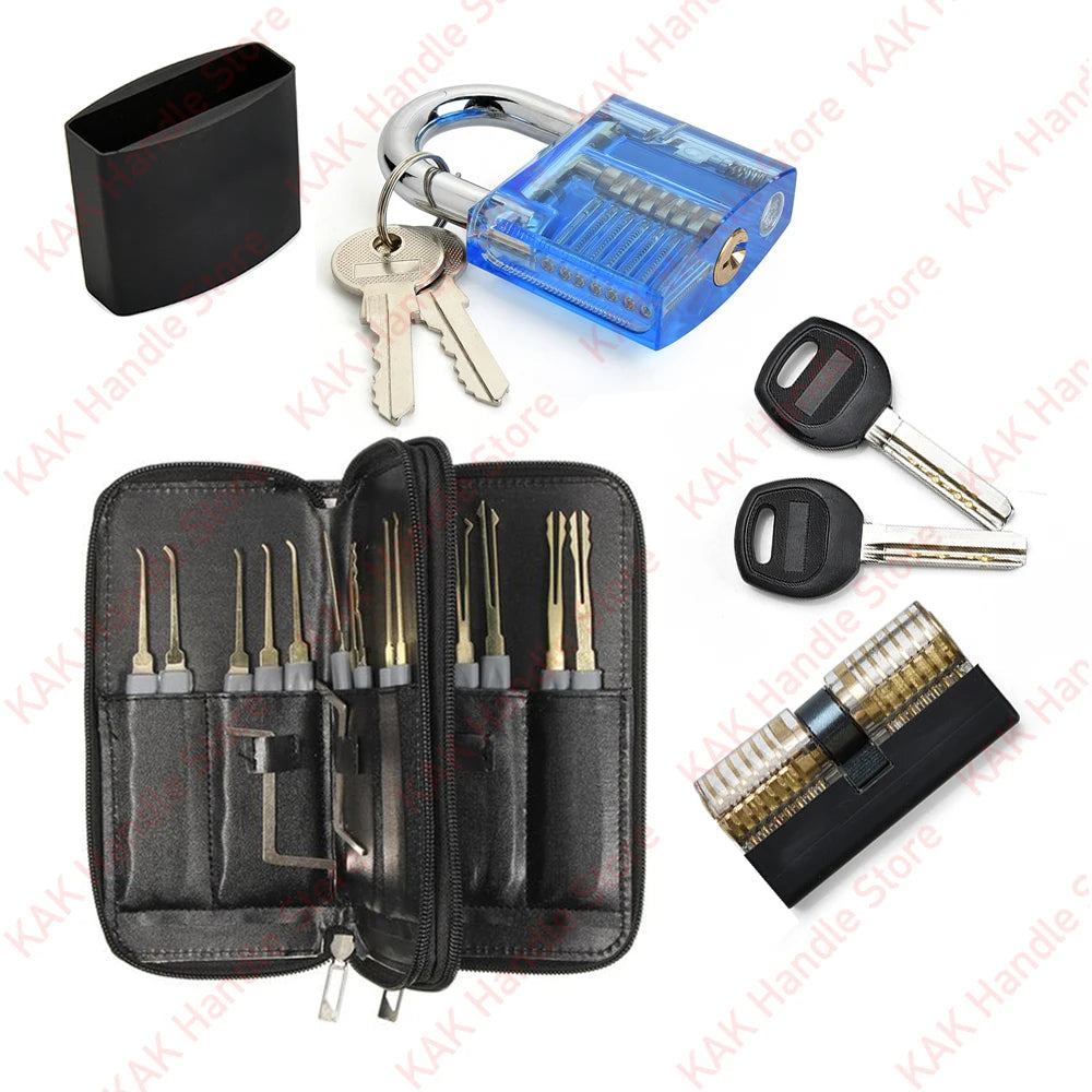 15-31pcs Lock Picking Set Transparent Locksmith Tools Multifunctional Training Lock Set Padlock Steel Hand Tools Hardware Tools
