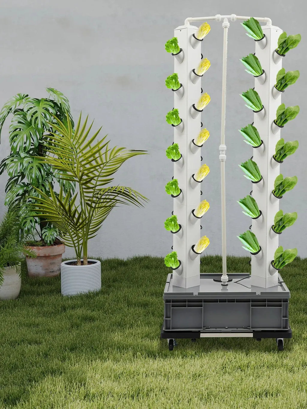 56-Plant Hydroponic Growing Tower 220v Outdoor Indoor Vertical Garden Smart Garden Kit Hydroponics Growing Tower with 4 Wheels