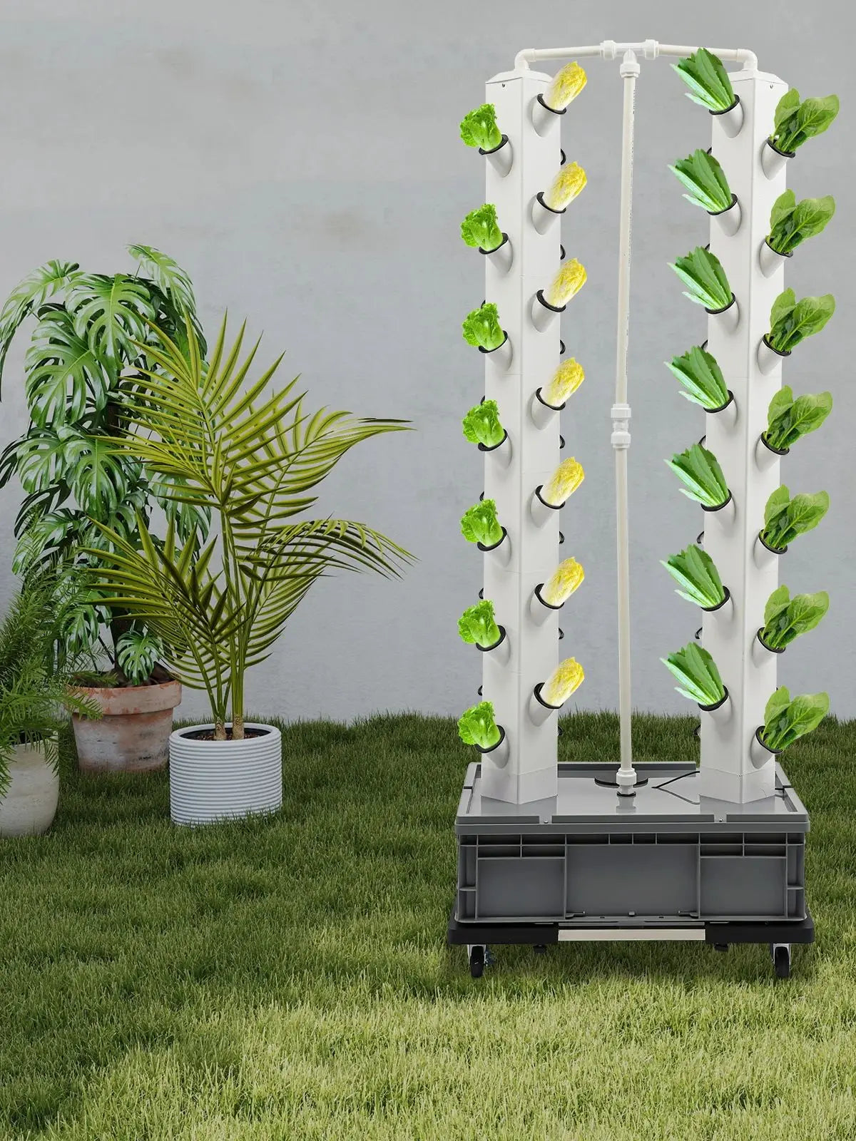 56-Plant Hydroponic Growing Tower 220v Outdoor Indoor Vertical Garden Smart Garden Kit Hydroponics Growing Tower with 4 Wheels