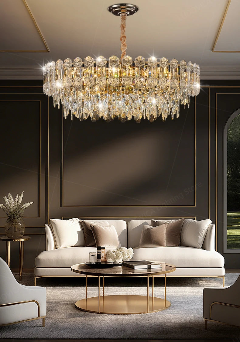 Modern Crystal LED Chandelier for High Ceilings - Adjustable Light Tidesmit