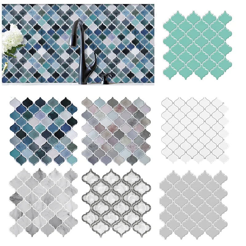 5/10PCS Self Adhesive Mosaic Vinyl Wall Tiles Stickers Wallpaper Gourd Shape 12X12Inch Brick Design for Kitchen Home Decoration