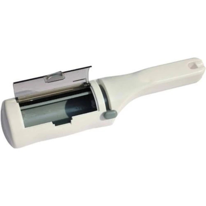White self-cleaning electrostatic lint brush for easy dog and cat hair removal from furniture and clothing.