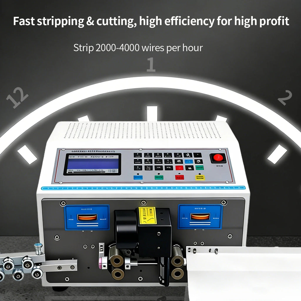 0.1-4mm² Computer Wire Stripping Machine Adjstable Cutting Length Cable Stripper LED Screen 110V 220V 32bit Smart Control System
