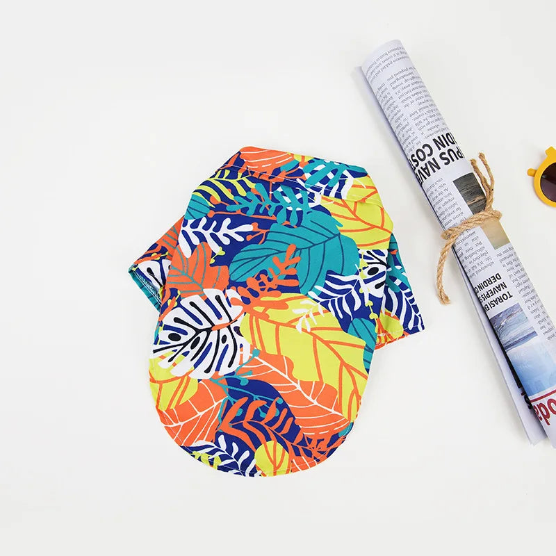 Breathable, colorful tropical print Hawaiian dog shirt for summer. Comfortable pet clothes for medium to large dogs.