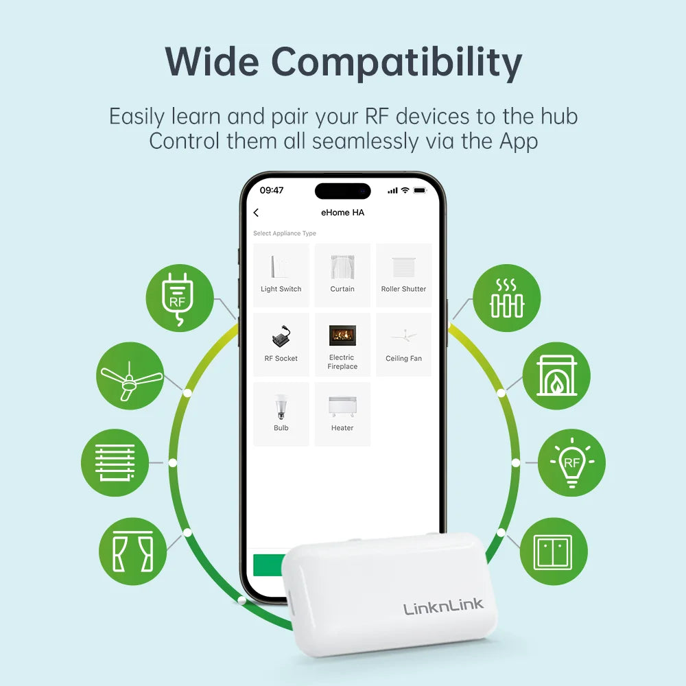 LinknLink EHome HA Wi-Fi Smart RF Universal Remote Controller for Light Switch, Ceiling Fan, Roller Shutter, RF2MQTT Home Assist