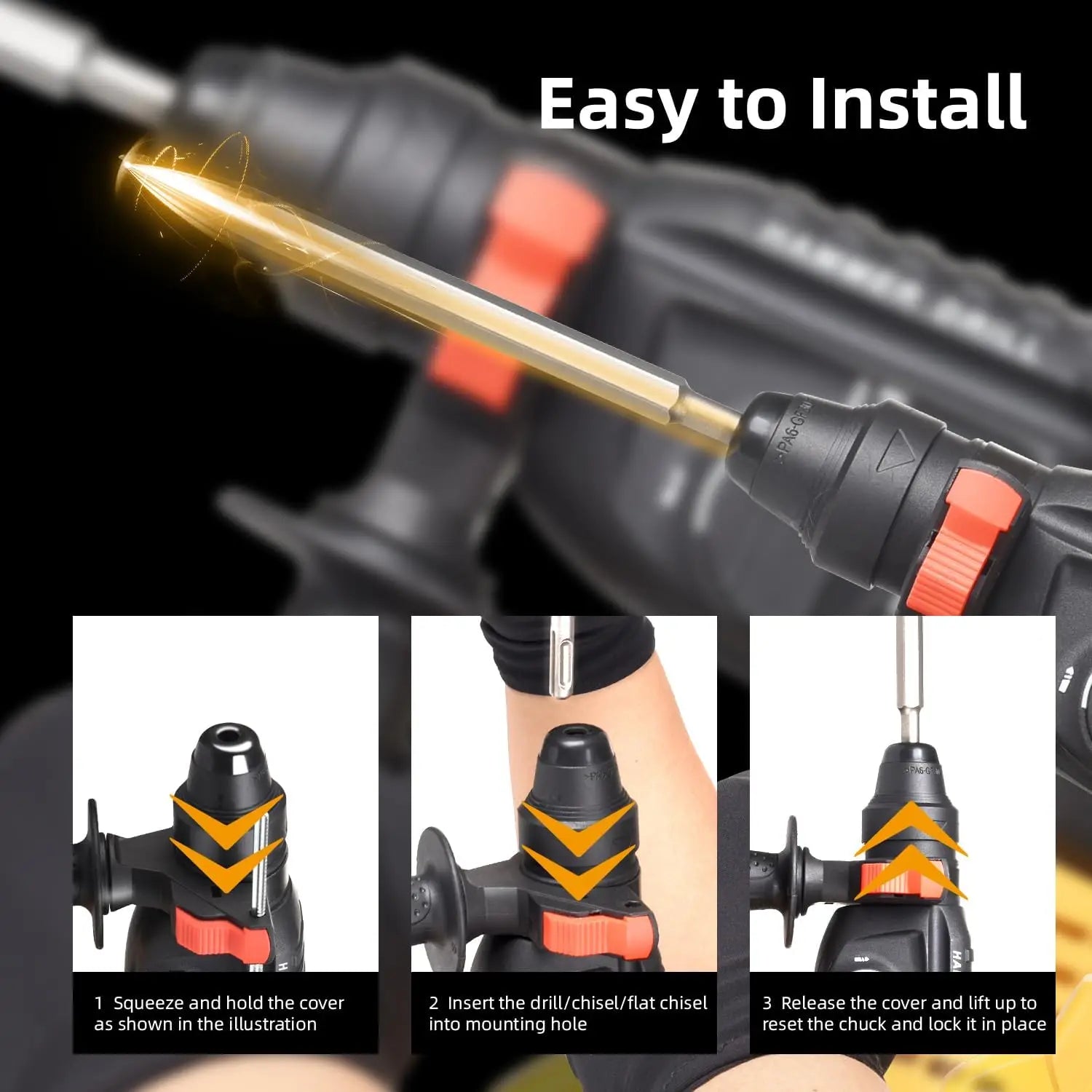 Brushless Cordless Rotary Hammer Drill 3-in-1 Heavy Duty Electric Demolition Hammer Impact Drill Concrete Breaker Chisel Power Tool High Power SDS Plus Compatible Lithium Battery