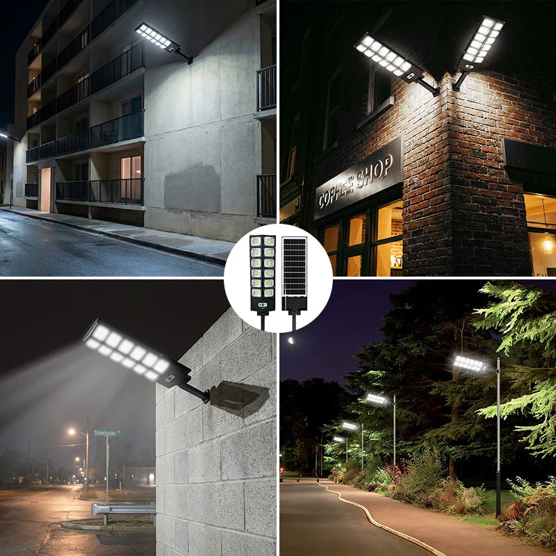 8000W 160000 LM Super Bright Solar Street Lights 1008 LED Solar Lights Outdoor Street Lamp 3 modes IPX65 Waterproof Garden Lighting With Smart Motion Sensor