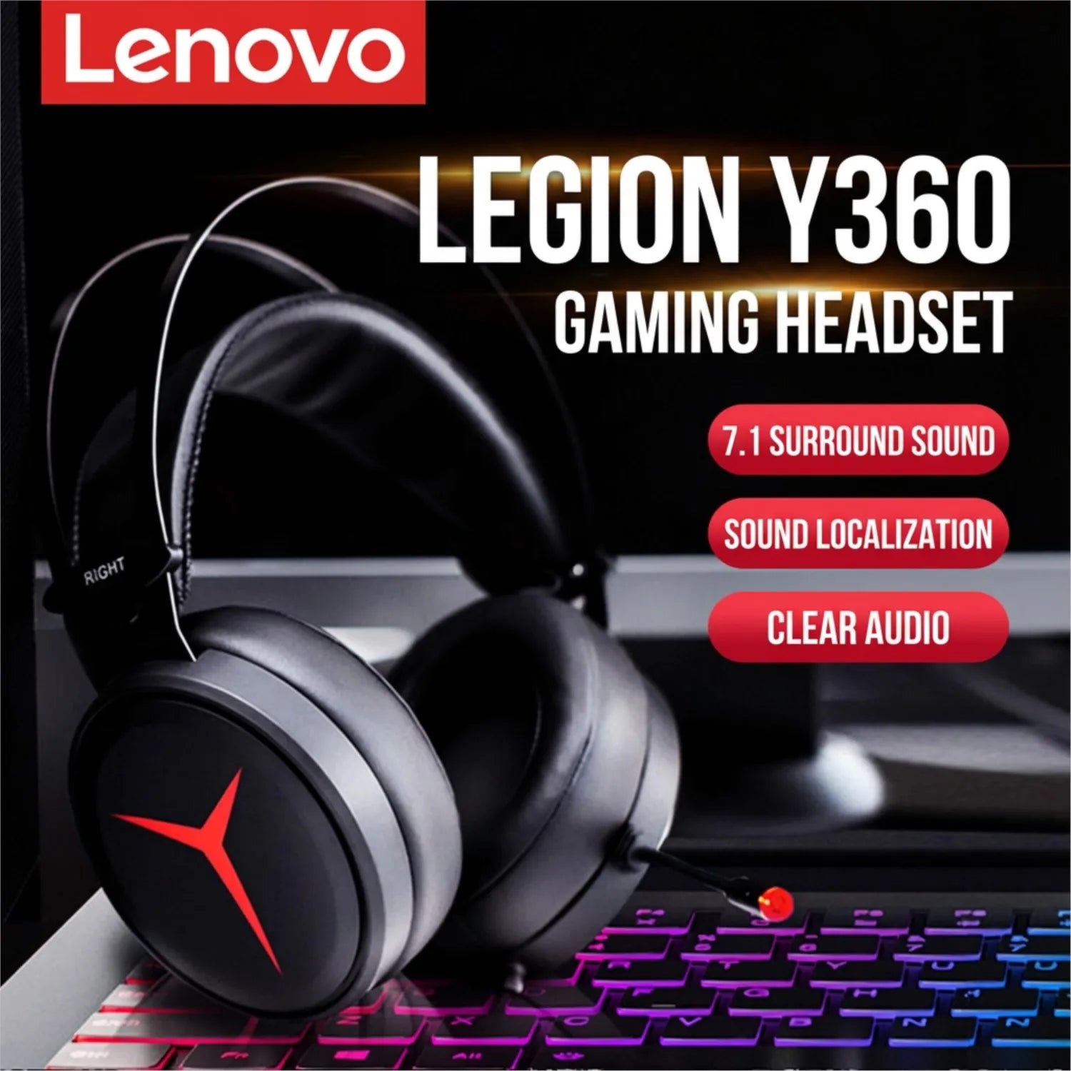 Lenovo Legion Gaming Headset - Over-Ear Wired Audio with Noise-Cancelling Mic Tidesmit