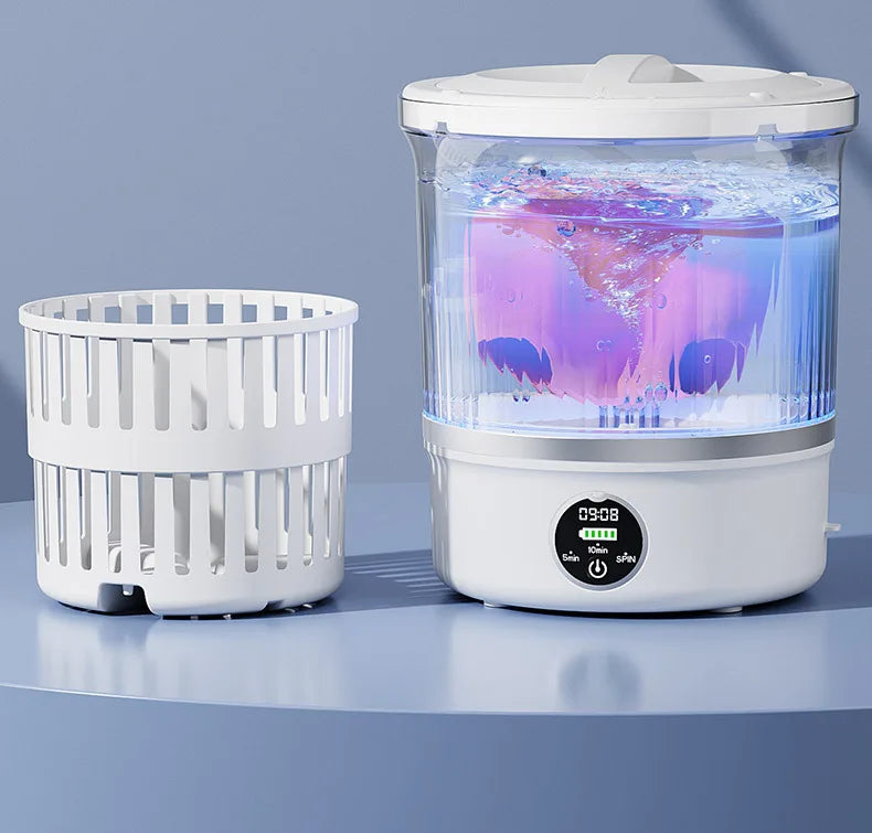 Tidesmit 3L portable mini washing machine showing the spin drying basket and compact design for laundry travel
