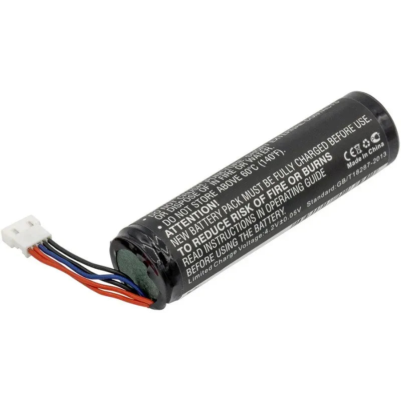 Barcode scanner battery pack with safety markings and wiring, black lithium-ion